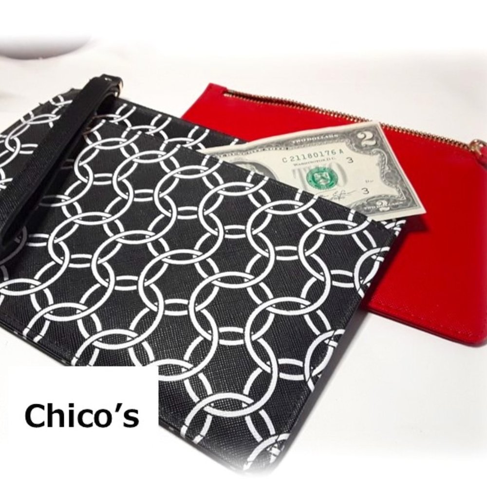 CHICOS Black White 2pc. Nesting Pouches Wristlet